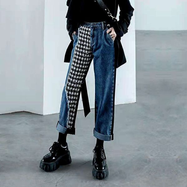 

high-waisted of the women 2021 new spring in a straight line big student legs wide brim pants with lyyw, Blue