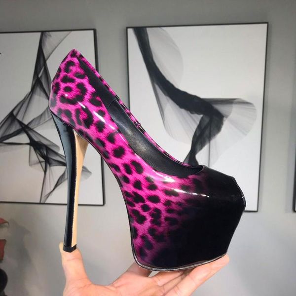 

dress shoes flower color leopard print high heel platforms pumps peep toe stripper nightclub party women 16cm, Black