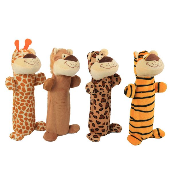 Giocattoli per cani da masticare Protezione ambientale Design senza imbottitura Giocattolo da masticare per cuccioli Peluche per cani di piccola e media taglia Leone Giraffa Tigre Leopardo