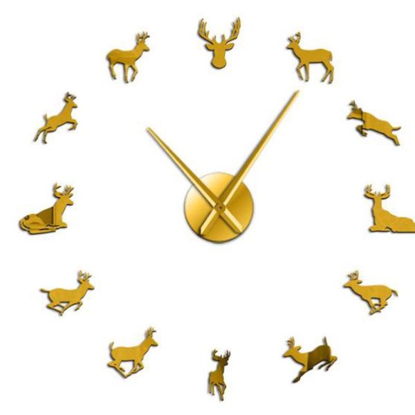 

wall clocks three-dimensional acrylic sika deer big clock fashion simple diy creative home accessories gold