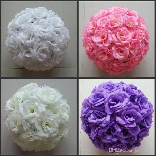 

10" 25 cm elegant artificial silk rose flower ball kissing balls craft ornament for wedding party decoration supplies 16 colors