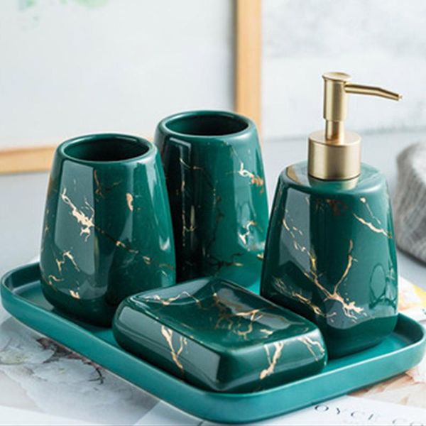 

bath accessory set nordic ceramic bathroom toilet set, luxury marble pattern series, model room decoration soap dispenser tray