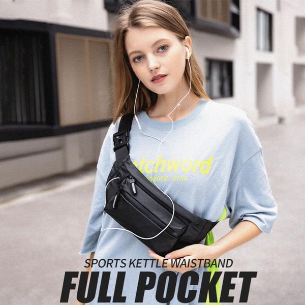 

fashion pu leather waist bag sports pack zipper multi-functional outdoor shoulder slant chest bag earphone hole