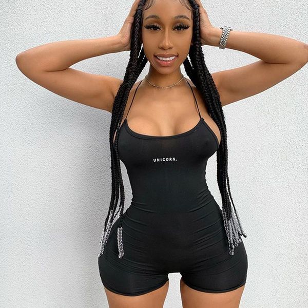 

women's jumpsuits & rompers 2021 women summer romper high street bodysuit casual sportswear push-up fitness sling tight hip femme lette, Black;white