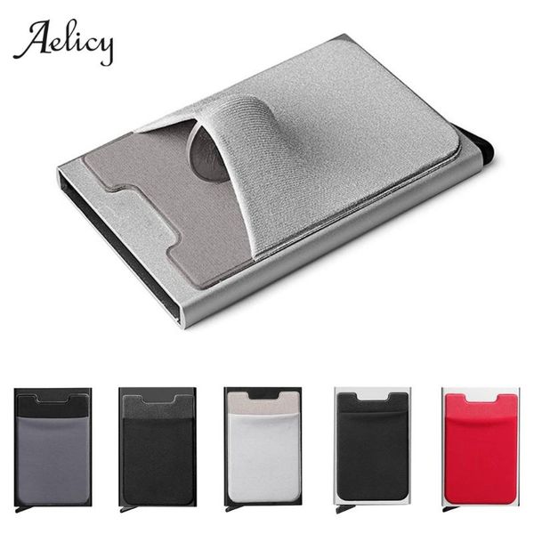 

card holders aelicy high-grade aluminum multi-card holder solid color automatic -up anti-theft bank box mini business case, Brown;gray