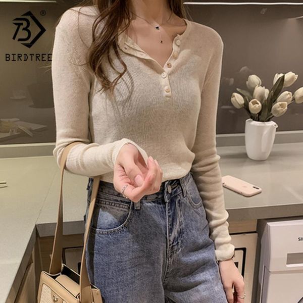 

women's sweaters 2021 autumn knitting pullovers sweater v-neck button long sleeve solid casual fashion elegant t9d428t, White;black