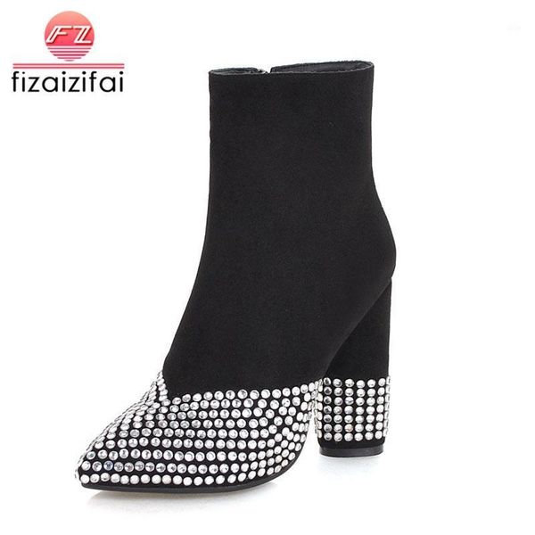 

boots coolcept plus size 33-46 women high heels crystal ankle fur winter warm shoes woman fashion ladies footwear1, Black