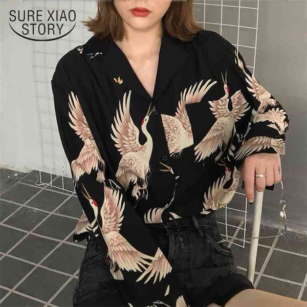 

loose fashion vintage printed long sleeve women blouses women shirts print chiffon blouse women ladies femme 0845 30 210527, White