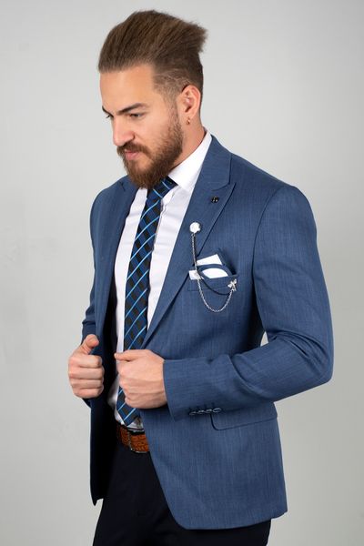 

Blue Men 's Luxury Blazer Coat Suit Jacket Tight-fitting Mould Patterned Fabric Four Seasons Daily Groom Wedding Business 2000504 06qg, White;black