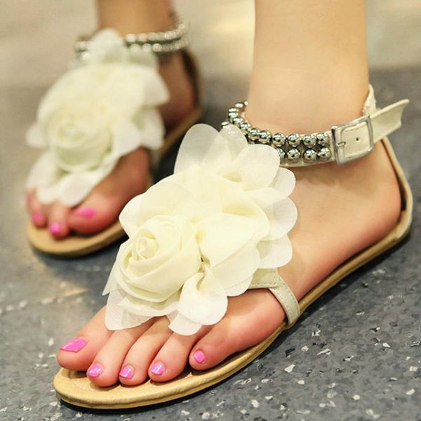 

sandals women summer women's shoes 2021 flower flat clip toe ladies sandalias zapatillas mujer plus size, Black