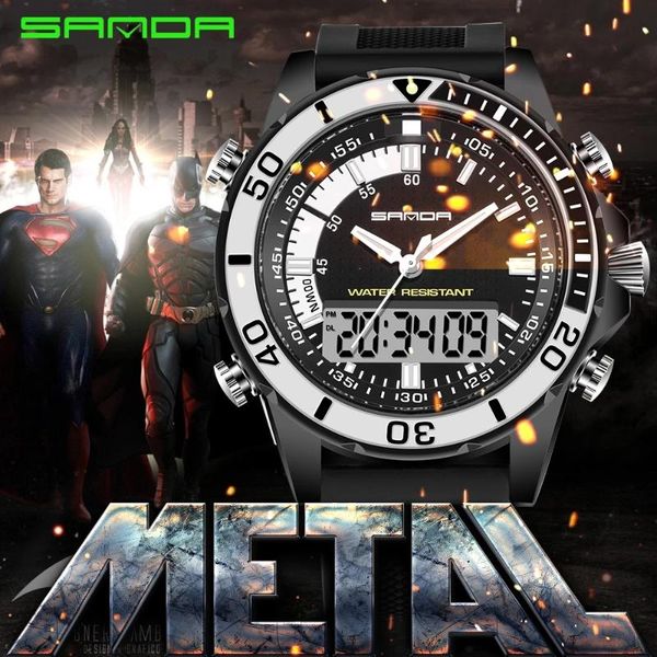 

wrist support sanda 2021 fashion luxury digital watch creative rotating bezel multifunctional waterproof men wristwatch, Black;red
