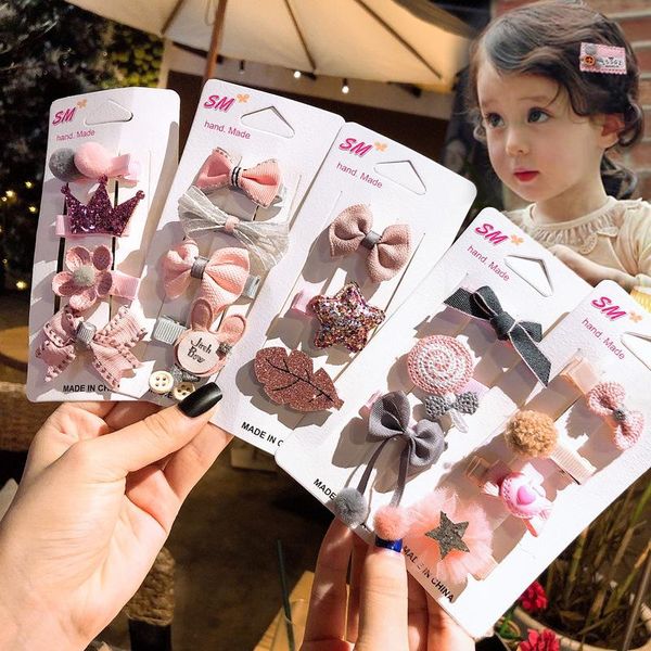 

hair accessories sets kids princess lace flower clips children's cute bow hairpin lovely cartoon ornament baby, Slivery;white