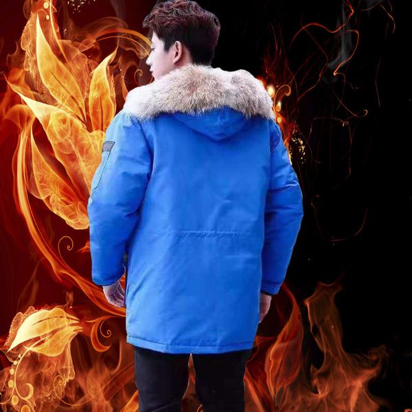 

warmmen's down parkas manteau coat thick winter men white duck down jacket for mens chaquetas overcoat real big wolf fur doudoune homme, Black