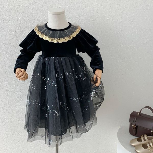 

2021 kids new baby girls' veet sequined princess lolita style black mesh es spring ffy party for girl birthday yc7s, Red;yellow