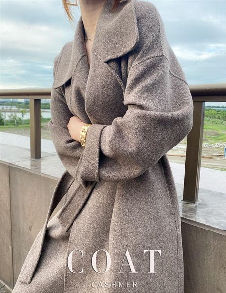 

women's wool & blends double sided cashmere coat medium long 2021 loose small autumn and winter thickened, Black