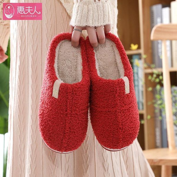 

female faux fur slippers solid color anti-slip lovers winter home floor shoes soft plush comfortable women indoor slipper sh4911, Black