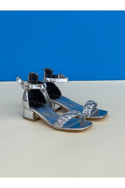 

sandals single band back covered silver female child, Black