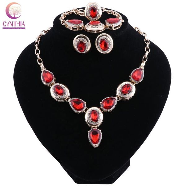 

earrings & necklace red crystal costume gold color jewelry sets women bracelets with stones pendant&necklace/rings set jewelery, Silver