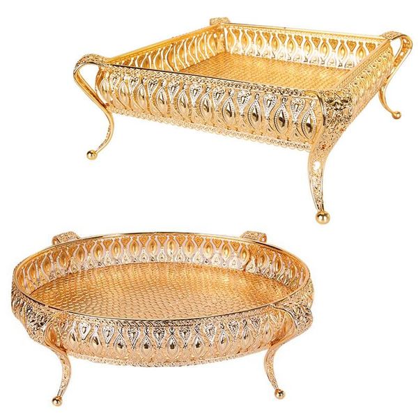 

jewelry pouches, bags 2 pc metal tray round and square storage box multi-functional to store the or fruit, Pink;blue