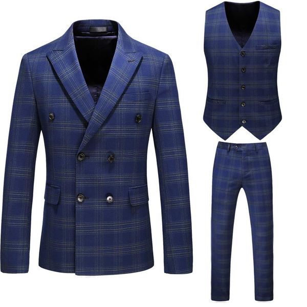 

men's suits & blazers suit three piece youth leisure european and american british check fashion slim fit wedding dress size 5xl, White;black