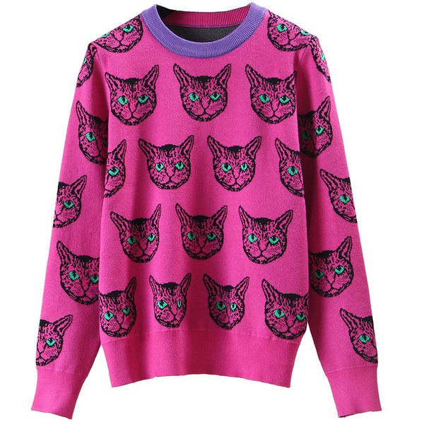 

2021 new women's knitted sweaters pullovers designer crewneck jacquard cartoon cat horse sweater for autumn and winter if77, White;black