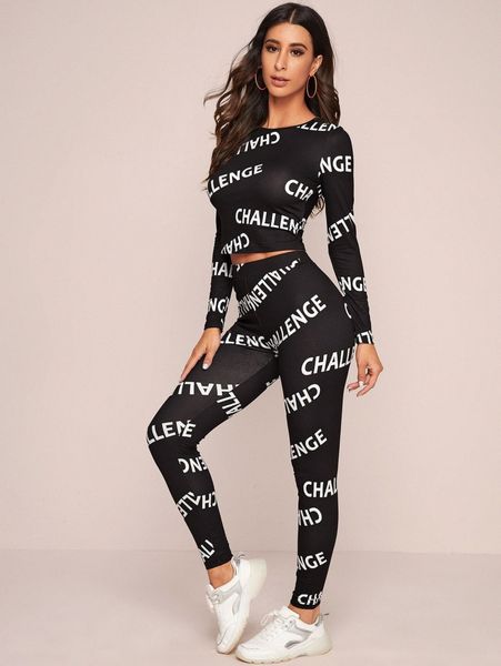 

letter graphic crop & leggings set a5tq#, White