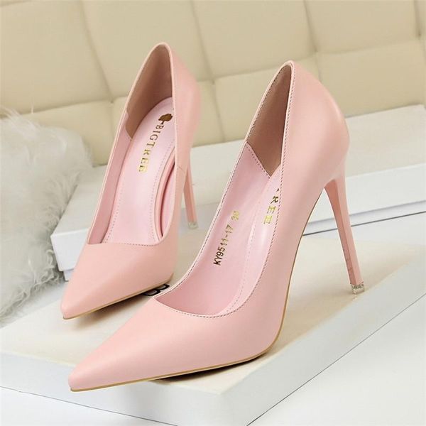Платье обувь каблуки женщина женщина большой размер высокий каблук розовые насосы весенние точечные офисные каблуки матовый сладкий синий 42 43 женская обувь