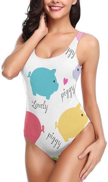 

one-piece suits high cut swimwear swimsuits slimming for women teen girls colorful cute pig animal plus size