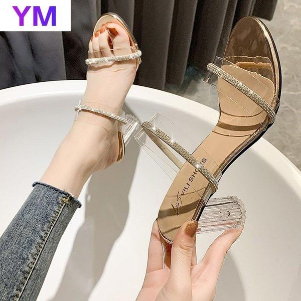 

transparency heels 2021 europe summer new womens sandals heels fashion large 42 eva summerwear one-word drag pvc wholesale, Black