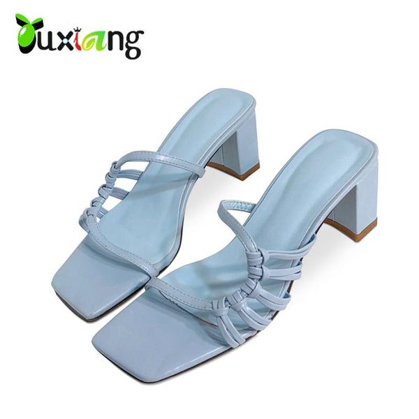 

women's slippers high heels slides 2021 summer shoes female square toe heels outdoor slipper ladies sandals women's shoes, Black
