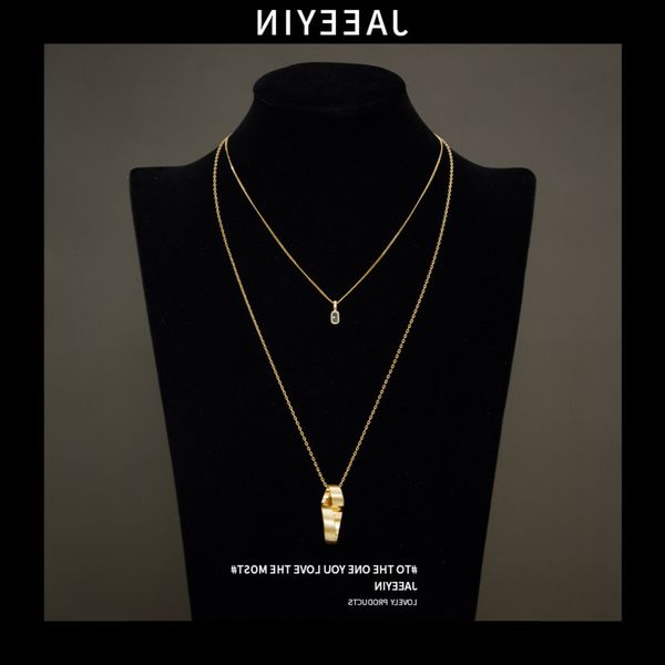 

jaeeyin multi-layer geometric clavicle chain fashion ins style necklace brass plated real gold women's neck, Black