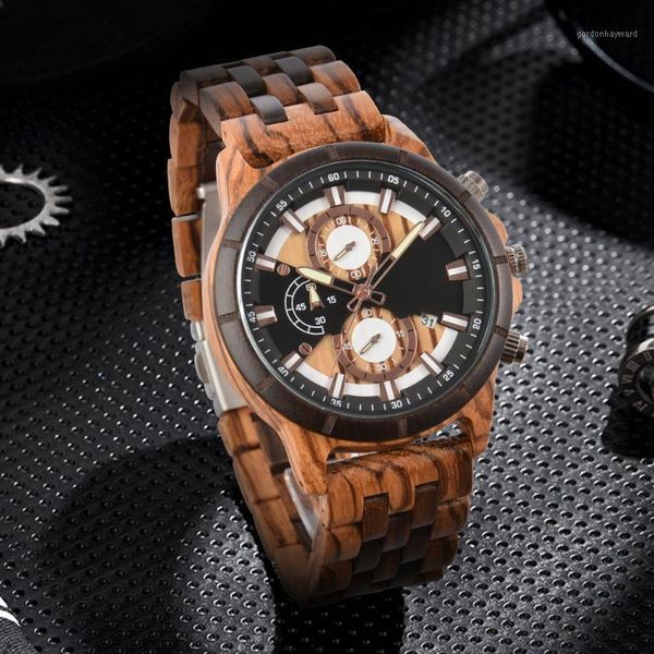 

wristwatches men's business fashion quartz wood watch wooden strap chronograph relogio masculino, Slivery;brown