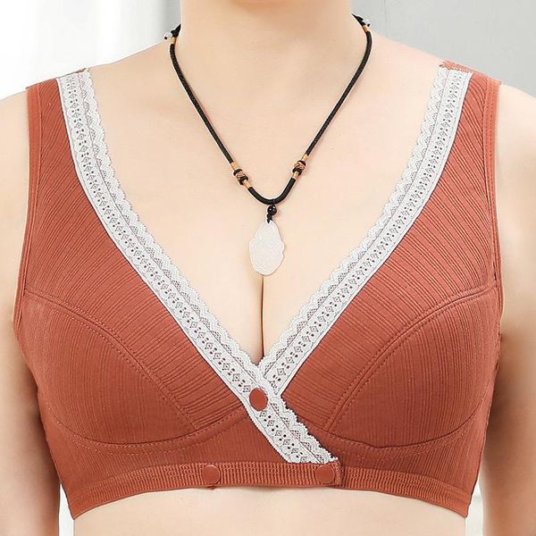 

bras gobetter 2021 36-46 b c d cotton bra middle-aged girls front buckle underwear large size bralette comfortable soft thin, Red;black