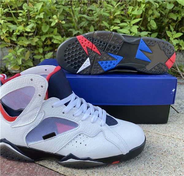 

7 paris paname men athletic shoes 7s white college navy royal university red mens sports sneaker with box, White;red