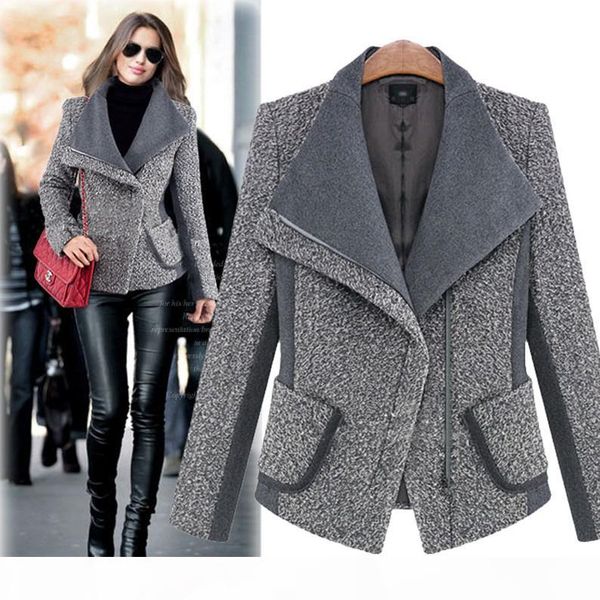 

new autumn coats woman are thin woolen jacket long sleeves short winter coat fashion casacos female lapel keep warm womens wool coats, Black