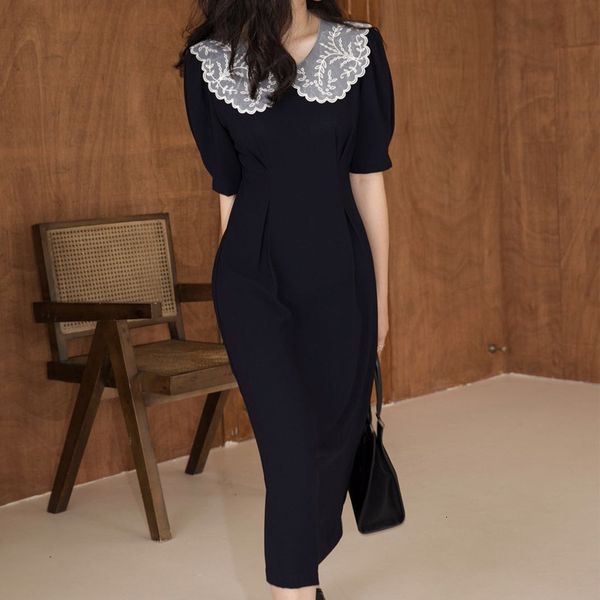 

2021 new women's spring and summer embroidery lace , short sleeve chiffon, medium size, high waist, slim, series hqia, Black;gray