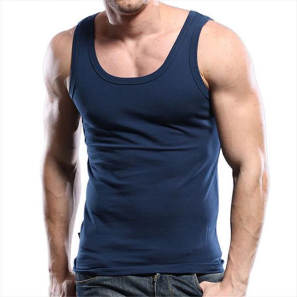

stylish fitness mens tank slim fit plain blank square neck nany blue sleeveless shirt undershirt clothes 1310, White;black