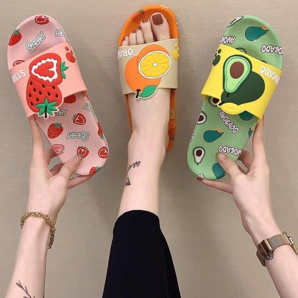 

slippers 2021 style for women in summer wear cute cartoon fruit flops with thick flops. ins tidal beach, Black