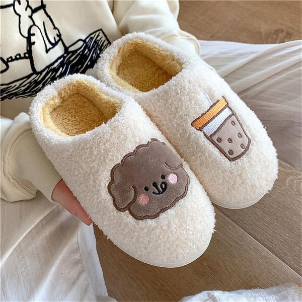 

slippers women soft plush cotton cute shoes couple non-slip floor indoor home furry for bedroom#30, Black