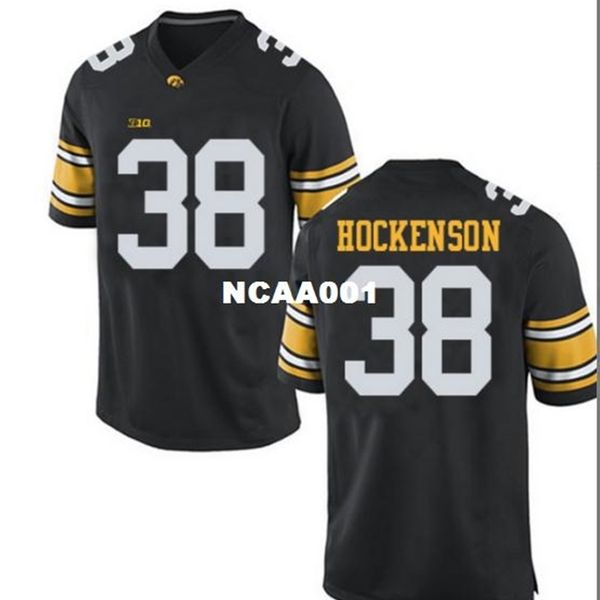 

001 iowa hawkeyes tj hockenson #38 real full embroidery college jersey size s-4xl or custom any name or number jersey, Black