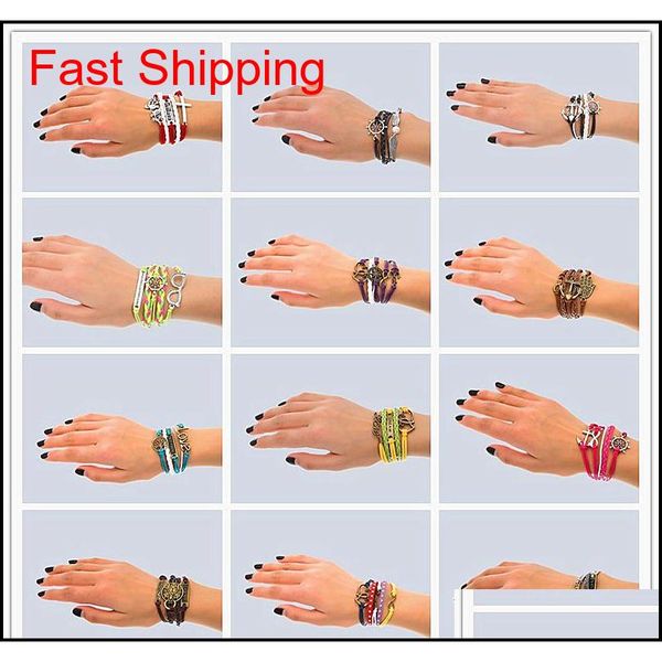 

hand made 30 mix style infinity leather alloy fashion cuff bracelet charm bracelet vintage acces jllzjt dh_garden, Golden;silver