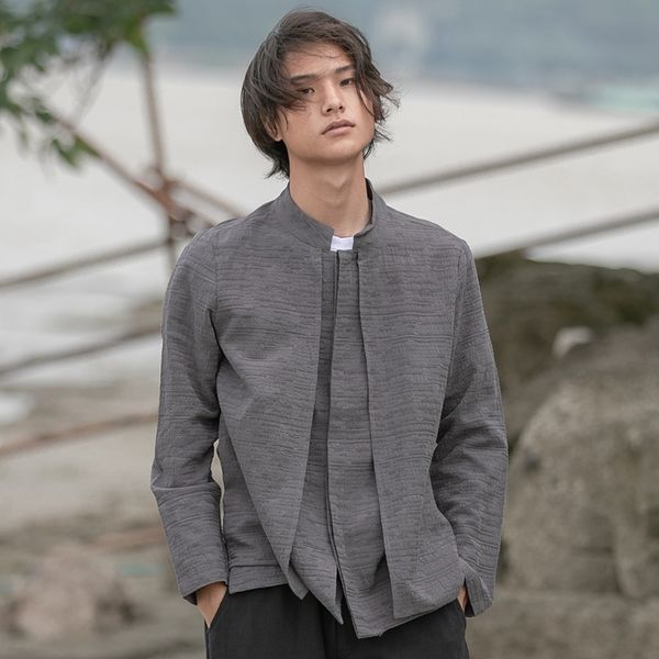 

men clothes 2021 cotton linen casual black shirts man long sleeve shirts male chinese mens tunic windbreaker hanfu 11993, Red