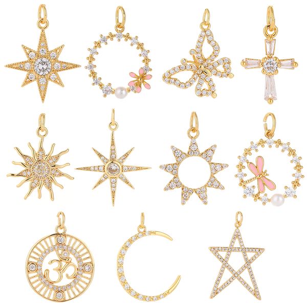 

star moon sun charms for jewelry making supplies gold butterfly charm pendant diy design charms for earrings necklace copper cz, Bronze;silver