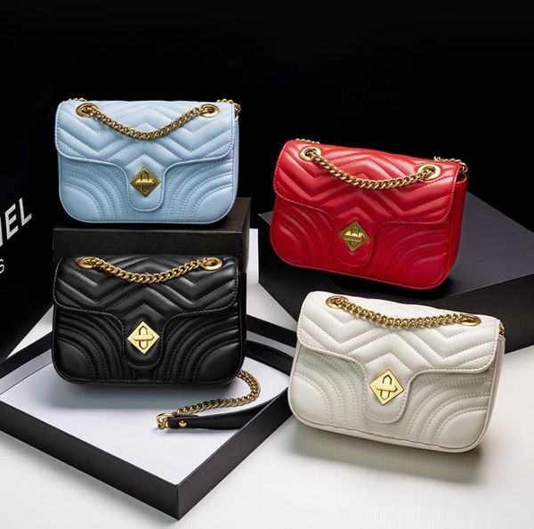 

female bags messenger shoulder fashion texture rhombus chain bag leather