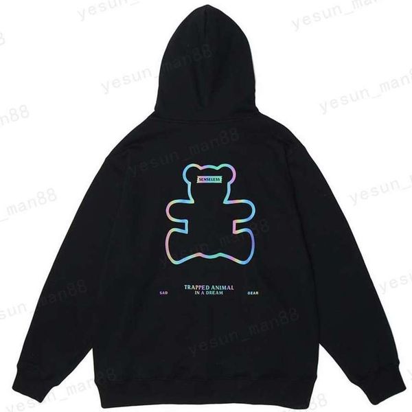 

Men Sweatshirt Hiphop Streetwear Bear Printed Hoodie Harajuku Katoen Loose Forced Capuchon Trui Hipster Black