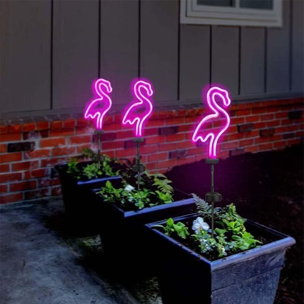 

solar lamps 2pcs power light led bird lamp flamingo neon pile fence courtyard garden waterproof outside deco