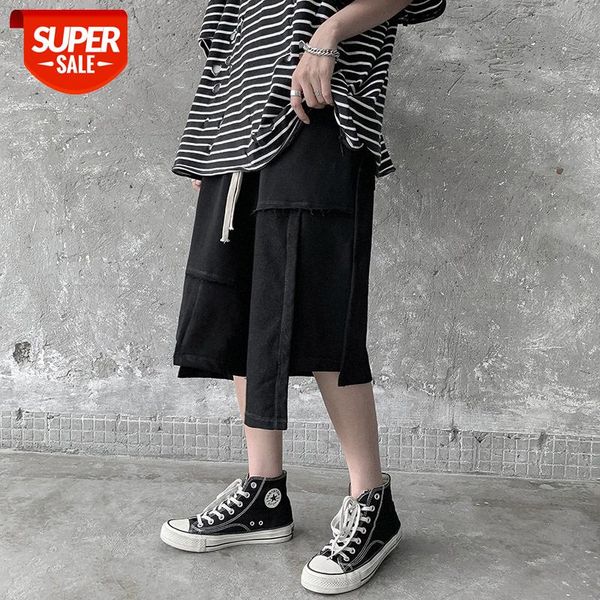 

yemi fashion | hong kong style personality asymmetrical hem five-point pants men's trend shorts casual tide #4d26, Black