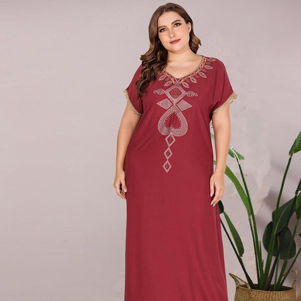 

plus size women long dress burgundy vintage ethnic embroidered beaded maxi dress loose casual middle east clothing new, Black;gray