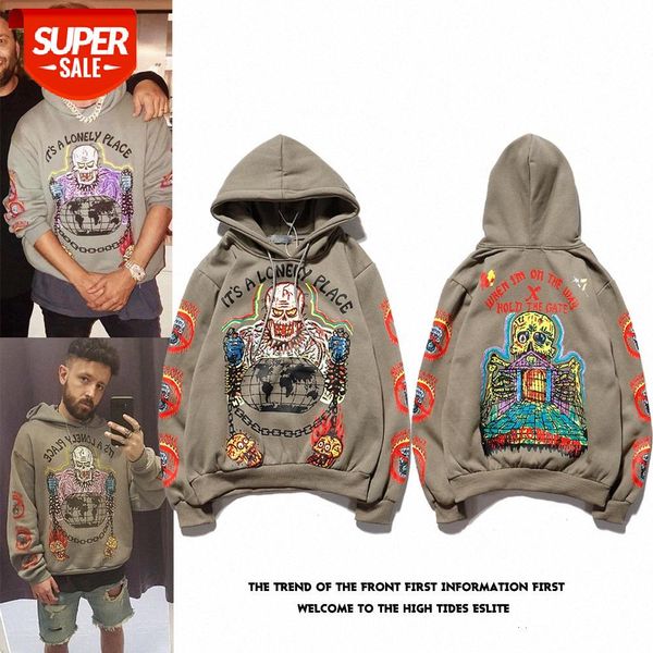 

hip-hop kanye men and women skull palace hoodie graffiti hooded jacket #py72, Black