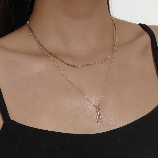 

chains necklace women double necklaces woman letters a jewelry ladies design pendant gold color fashion trendy alloy naszyjnik, Silver